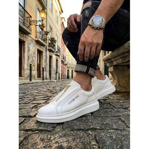 BA0310 BOA Kalın Yüksek Taban Fermuarlı Beyaz Erkek Ayakkabı