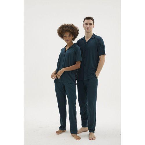 Kadın Pijama Takımı - Apaj Yaka Boydan Düğmeli