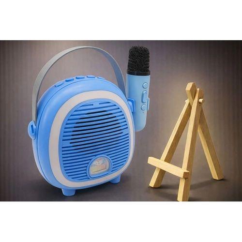 Çocuklara Özel Retro Tasarımlı Bluetooth Karaoke Mikrofon Ve Ahşap Tripodlu – Mavi