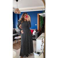 Kadın Krep Kumaş Uzun Kollu Tam Boy Puantiyeli Elbise 132 Cm