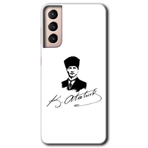 Samsung Galaxy S21 HD Baskılı Kılıf + 9D Tam Ekran Koruyucu - Kemal Atatürk İmza