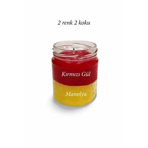 Premium Seri 2 Renk 2 Koku Sarı Kırmızı Beş Yıldız Kavanoz Mum 210 cc - RYL