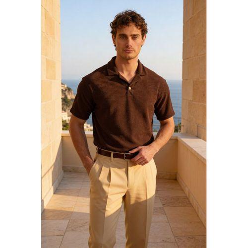 Aretus Şönil Kumaş Regular Fit Tek Düğmeli Polo Yaka Erkek T-Shirt - Kahve