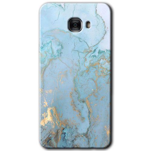 Galaxy C7 Pro Kılıf HD Desen Baskılı Arka Kapak - Mavi Gold Mermer
