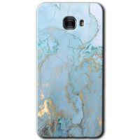Galaxy C7 Pro Kılıf HD Desen Baskılı Arka Kapak - Mavi Gold Mermer