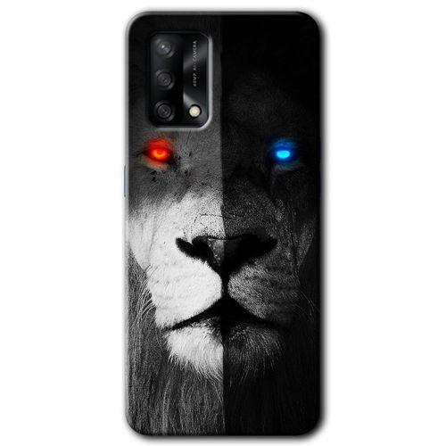 Oppo A74 Kılıf HD Desen Baskılı Arka Kapak - Fire and Ice Lion + Kırılmaz Cam