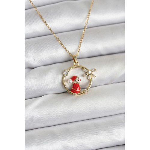 316L Çelik Zincir Gold Zirkon Taşlı Yılbaşı Tema Kadın Kolye