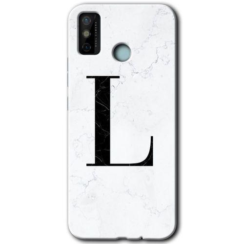 Tecno Spark 6 Go Kılıf HD Desen Baskılı Arka Kapak - Beyaz Mermer Desenli L Harfi + Kırılmaz Cam