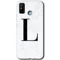 Tecno Spark 6 Go Kılıf HD Desen Baskılı Arka Kapak - Beyaz Mermer Desenli L Harfi + Kırılmaz Cam