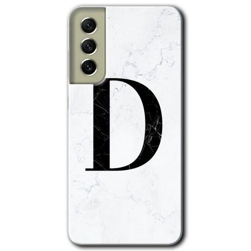 Samsung Galaxy S21 FE Kılıf Baskılı Kapak - Beyaz Mermer Desenli D Harfi +Tam Kaplayan Mat Seramik