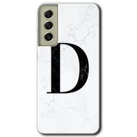 Samsung Galaxy S21 FE Kılıf Baskılı Kapak - Beyaz Mermer Desenli D Harfi +Tam Kaplayan Mat Seramik