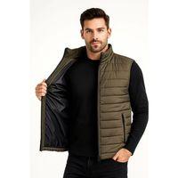 Erkek Şişme Fermuarlı Yelek Su Itici Kapitone Astarlı Kumaş Cepli Hafif Kışlık Spor Rahat Kalıp - Haki