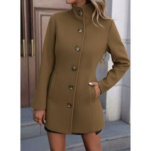 Kadın Uzun Kollu Yakalı önden Düğmeli Astarsız Ithal Kaşe Kahve Kaban