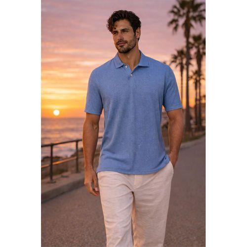 Evenor Kabartma Desenli Polo Yaka Düğmeli Relaxed FitYumuşak İnce Erkek T-Shirt - Mavi