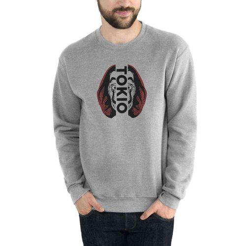 La Case De Papel Tokyo Tokio Baskılı Gri Erkek Sweatshirt