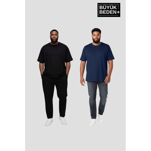 Büyük Beden Erkek Regular Kalıp Basic Bisiklet Yaka 2 li Tişört Seti 3XL-6XL SPR26BTS510+2