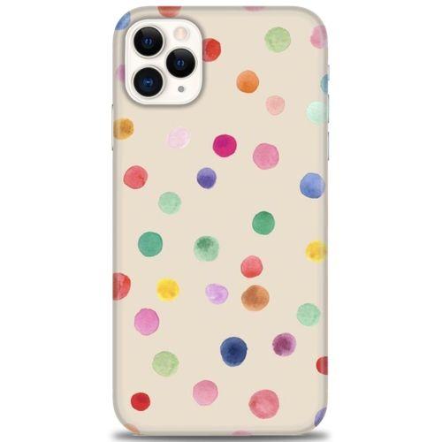 iPhone 11 Pro Max Kılıf HD Baskılı Kılıf - Renkli Puantiye + Tam Ekran Koruyucu