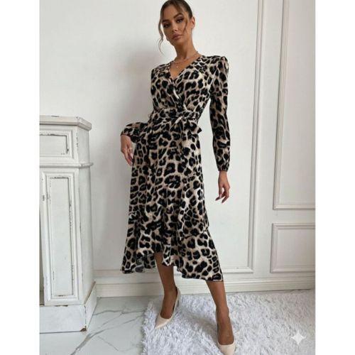 Kadın Uzun Kollu Kruvaze Yaka Yandan Bağlamalı önden Fırfır Detaylı Süprem Uzun Elbise