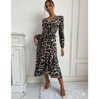 Kadın Uzun Kollu Kruvaze Yaka Yandan Bağlamalı önden Fırfır Detaylı Süprem Uzun Elbise