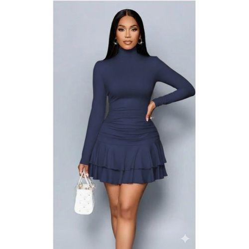 Kadın Uzun Kollu Balıkçı Yaka Mini Fırfırlı Sandy Elbise