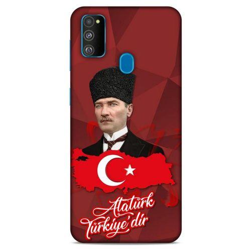 Samsung Galaxy M30s Kılıf Atatürk (43) Thin Fit Kılıf Kırmızı Mozaik