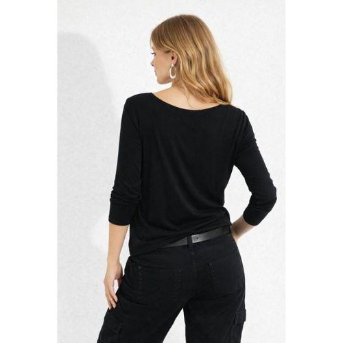 Kadın Uzun Kollu Yuvarlak Yakalı Viskon Bluz