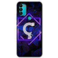 MRCİLETİSİM General Mobile GM 21 Plus Kılıf HD Desen Baskı Arka Kapak+Temperli Cam-Dark Neon Yaprak Ç Harfi