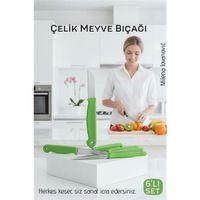 6'lı Premium Paslanmaz Çelik Meyve Bıçağı Seti - Yeşil Saplı Keskin Soyma Bıçağı Takımı