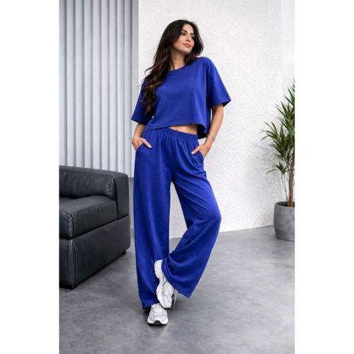 Osy Modal Yumuşak Dokulu Şalaş Oversize İkili Takım Bol Paça Pantolonlu Rahat Günlük Takım - Saks Mavisi