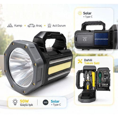 Gold  Gp-620 Solar  50 Watt Güçlü Kamp El Feneri Takım Çantalı