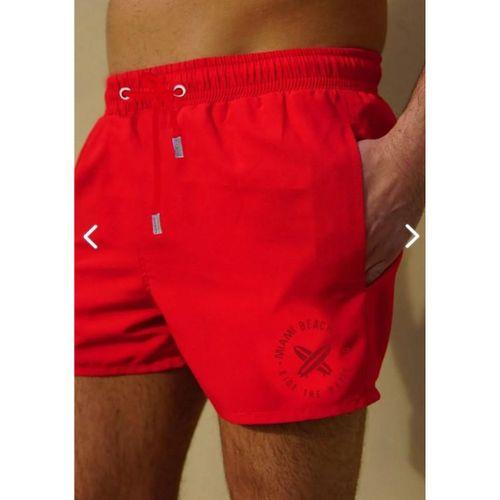 Miami BeachErkek Kırmızı Düz Renk Iki Yan Cepli Mini Boy Mayo Deniz Şortu-2202