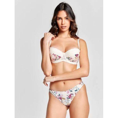 Gitana  Half Push Up Bra,çiçekli Ekru Straplez Konforlu Ve Şık Sütyen