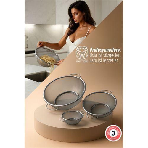 3'lü Profesyonel Mutfak Süzgeç Seti - İnce Süzgeç Kevgir Takımı Paslanmaz Çelik 722897