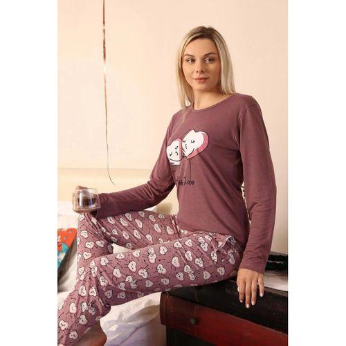 Kadın Penye Uzun Kol Pijama Takım Mürdüm
