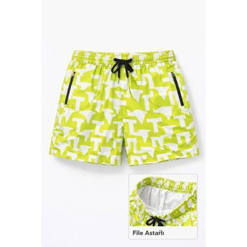 Deniz Şortu Fermuarlı Cepli File Astarlı Hızlı Kuruyan Premium - Neon Yeşili
