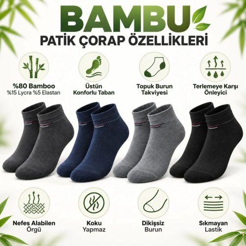 Erkek Bambu Patik Çorap 8'li Set Yumuşak Dikişsiz Nefes Alan Sıkmayan Lastikli Günlük Rahat Çorap