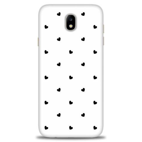Samsung Galaxy J7 Pro / J730 Kılıf HD Baskılı Kılıf - Siyah Kalpler + Tam Ekran Koruyucu