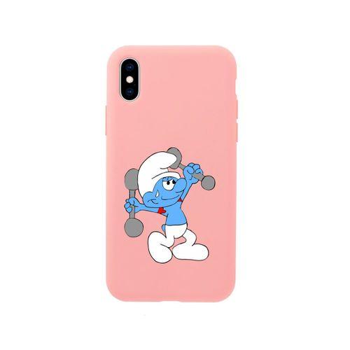 iPhone XS Güçlü Şirin Tasarımlı Pembe Telefon Kılıfı