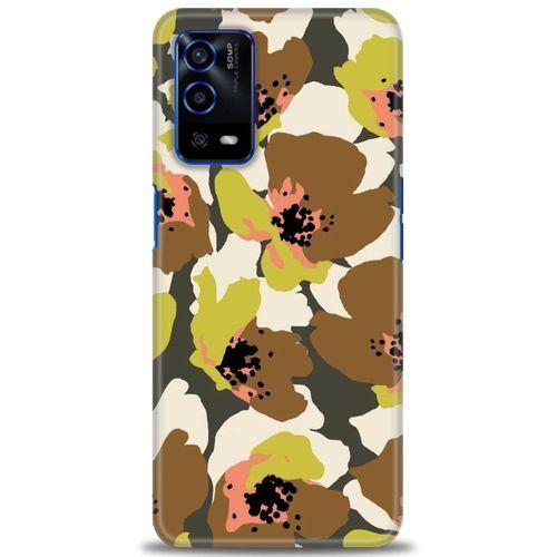 Oppo A55 Kılıf HD Baskılı Kılıf - Yeşil Kahve Çiçekler + Tam Ekran Koruyucu