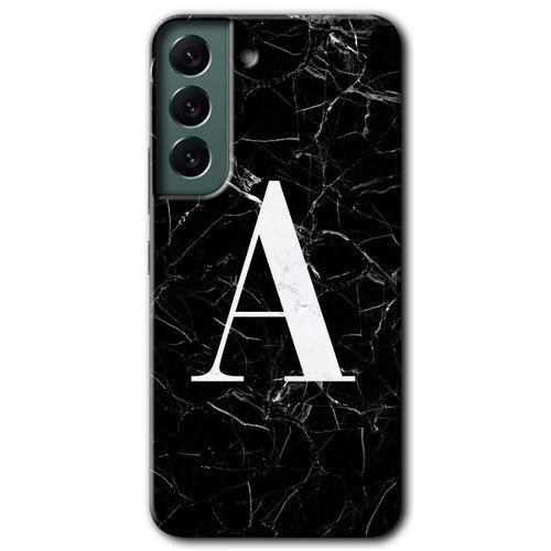 Potkal Hediye Fabrikası Samsung Galaxy S22 Kılıf HD Desen Baskılı Arka Kapak - Siyah Mermer Desenli A Harfi