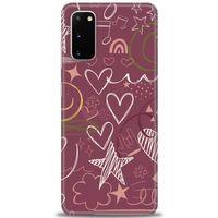 Samsung Galaxy S20 Kılıf HD Baskılı Kılıf - Notalar ve Kalpler Bordo + Tam Ekran Koruyucu
