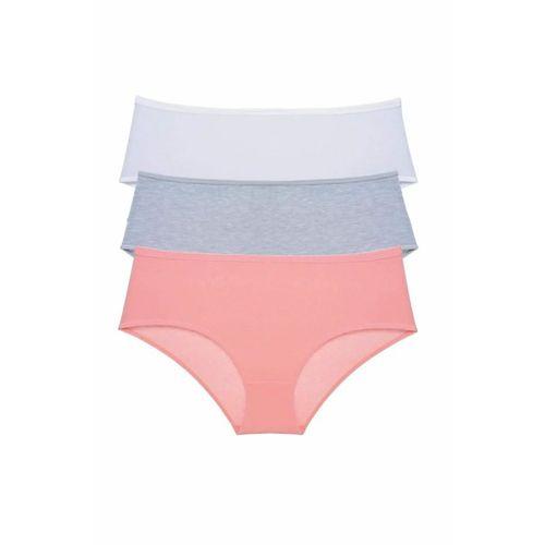 3 Adet Kadın Yüksek Bel Bato Külot Beyaz Gri Pudra