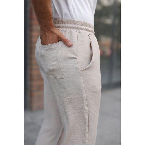 Erkek Beli Lastikli Pera Keten Pantolon