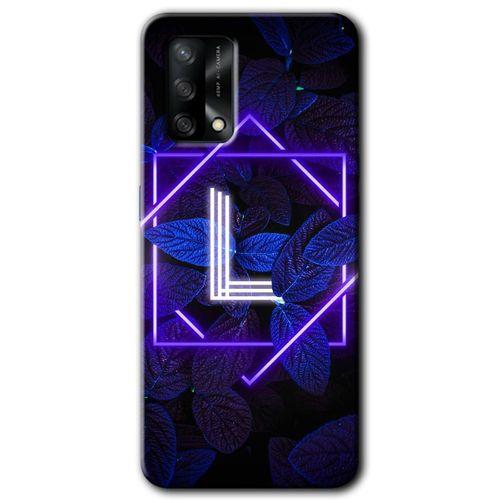 BeRa Aksesuar Oppo A74 Kılıf Baskılı Kapak - Dark Neon Yaprak L Harfi +Tam Kaplayan Mat Seramik