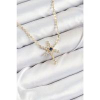 Pirinç Zirkon Taşlı Kutup Yıldızı Model Ezme Zincir Gold Renk Kadın Kolye