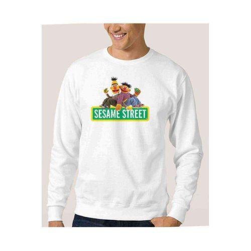 Susam Sokağı Baskılı Beyaz Erkek Sweatshirt