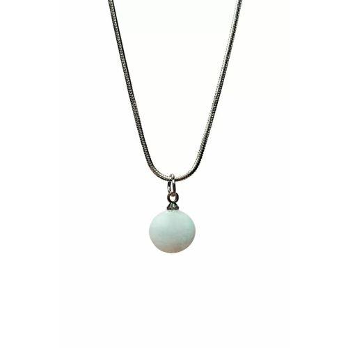 Kalsedon Doğal Taşı Zincirli El Yapımı Kolye Uç: 1,5 cm Zincir: 20 cm Kutulu