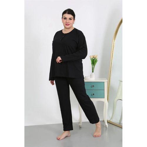 Kadın Büyük Beden Uzun Kol Penye Pijama Takımı Siyah