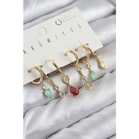 Pirinç Zirkon Taşlı Sallantılı Model Gold Renk 6'lı Küpe Set