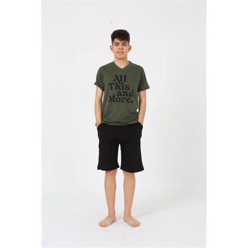 Erkek Genç Garson Boy Kısa Kol Haki Penye Şortlu Pijama Takımı